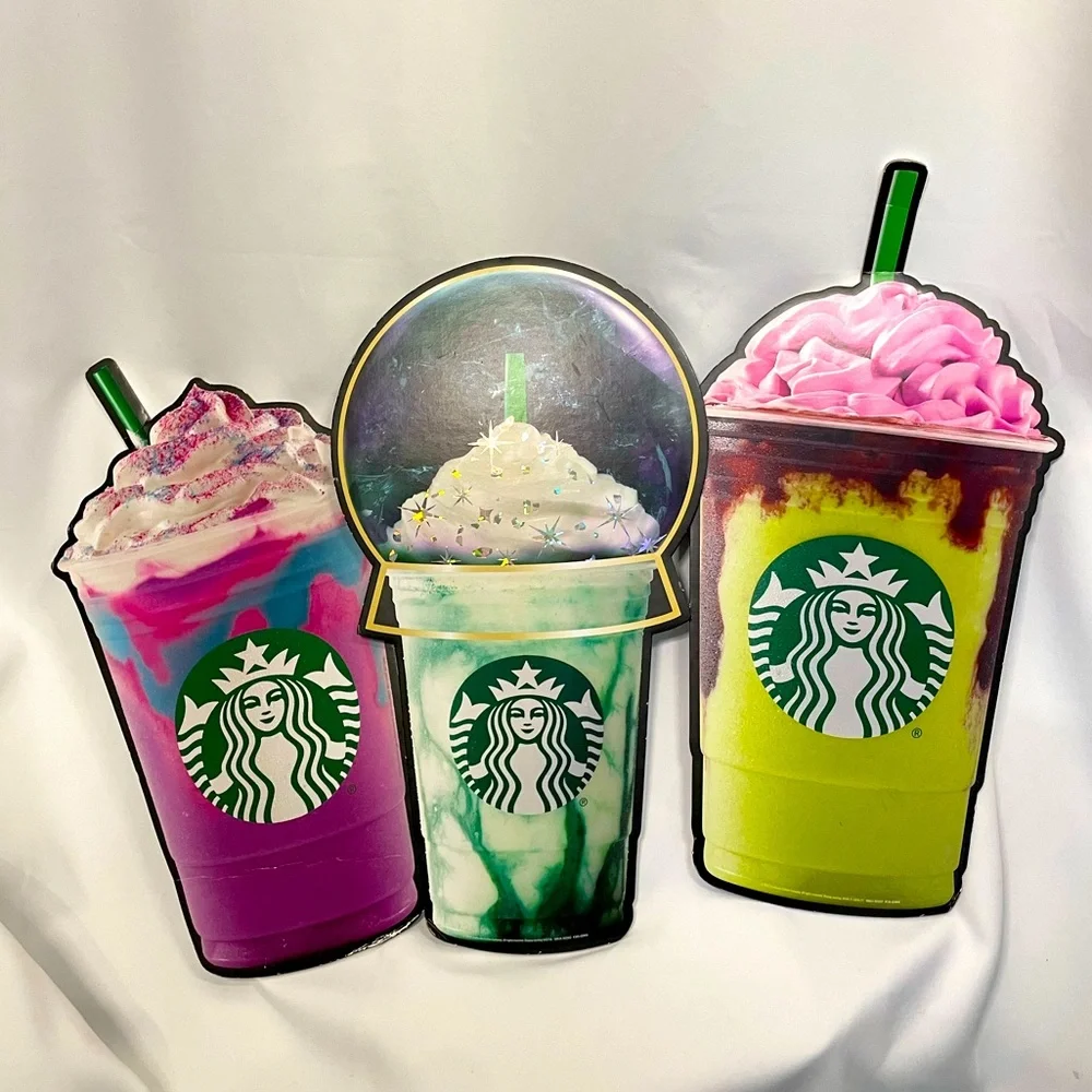 Starbucks Cafe Crystal Ball, Zombie & Unicorn Frappuccino Promo Display Signs